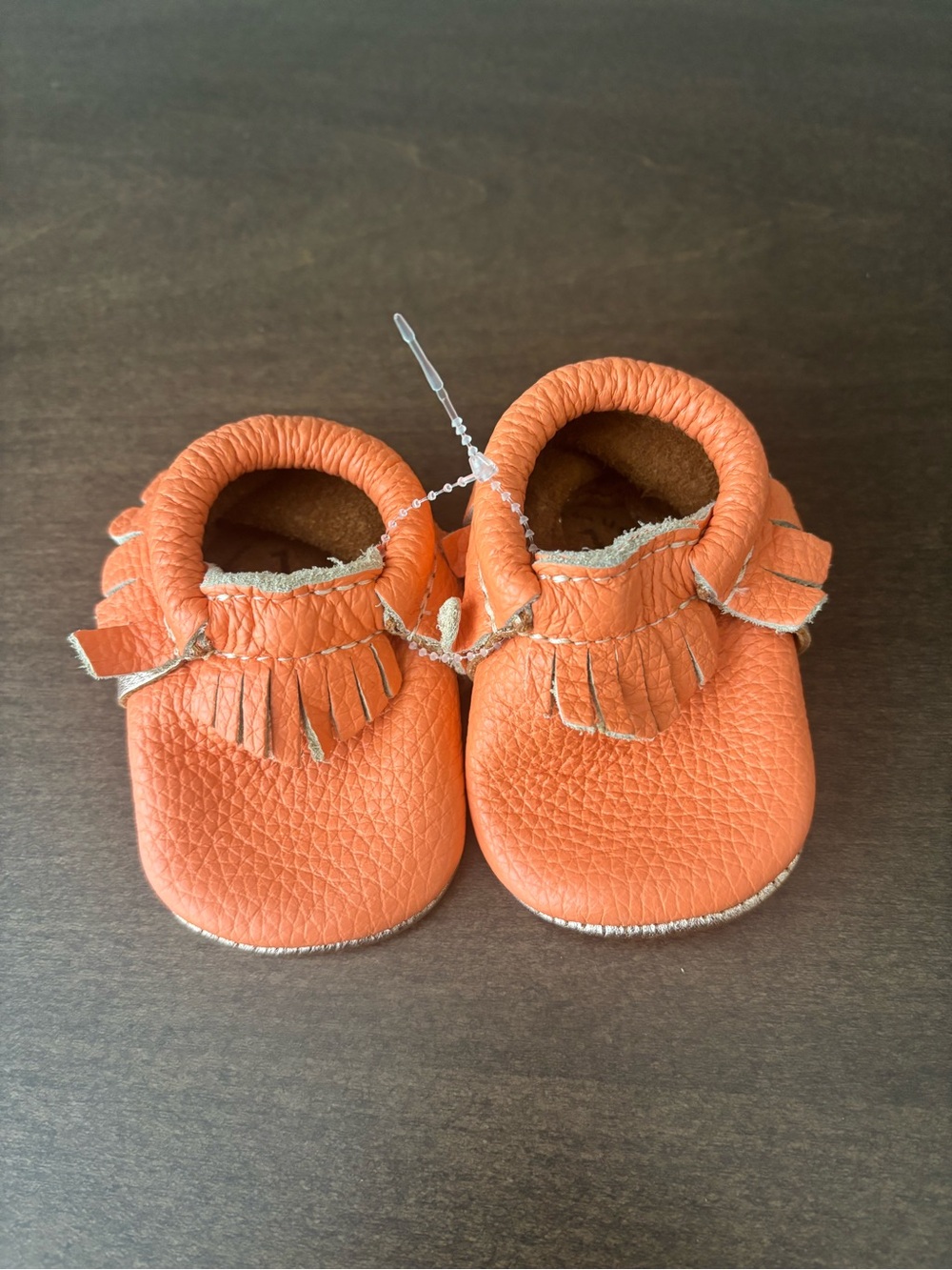 Freshly Picked Orange & gold Soft Leather Fringe Moccasin Booties Sz 1